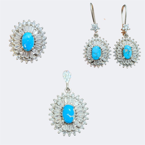 So Beautiful Natural Turquoise Sets Silver 925