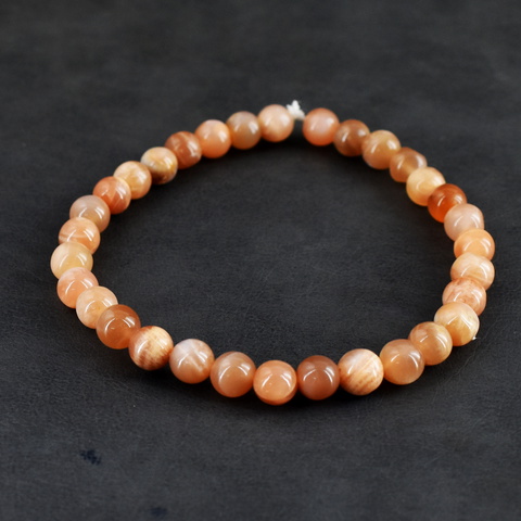 Genuine 60.00 Cts Peach Moonstone Beads Stretchable Bracelet 2-H239