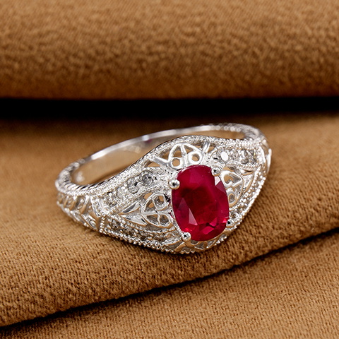 Natural Unheated Ruby & Diamond White Gold Ring Size 7