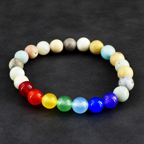 Genuine Peruvian Opal & Seven Chakra Beads Stretchable Bracelet 10-H240