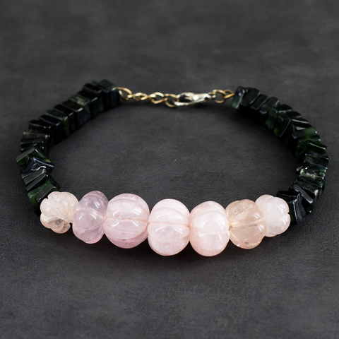 Genuine 115.00 Cts Rose Quartz & Jade Beads Bracelet 7-H240