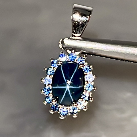 Natural Star Sapphire with Blue Sapphire Silver 925 Pendant