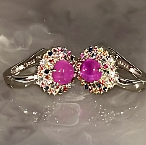 Natural Star Ruby with Multi Sapphire Silver 925 Earrings