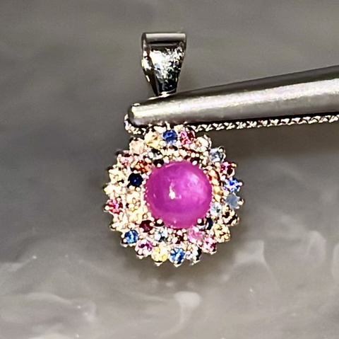 Natural Star Ruby with Multi Sapphire Silver 925 Pendant