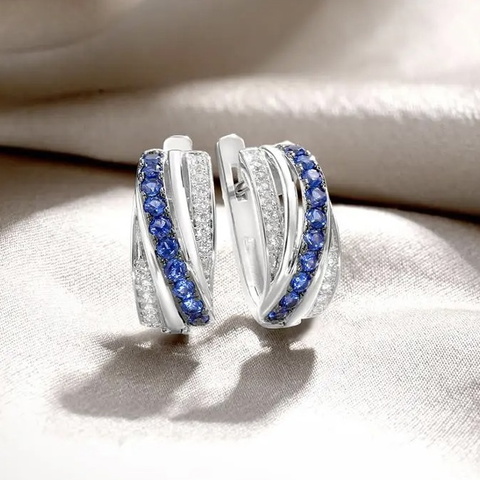Gorgeous Combination of White and Blue Nano Cubic Zirconia 925 SS Earrings