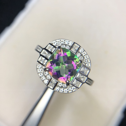 PRESTIGIUOS 17.35 CT MULTI COLOR MYSTIC QUARTZ RING WITH CZ IN 925 SILVER