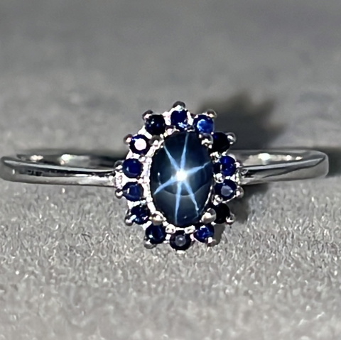 Natural Star Blue Sapphire and Blue Sapphire Ring
