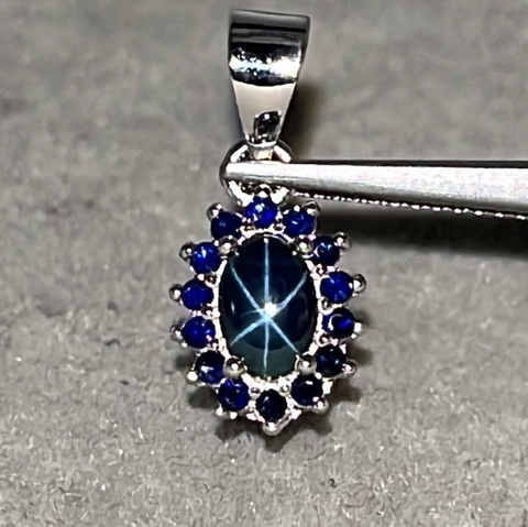 Natural Star Blue Sapphire and Blue Sapphire Pendant
