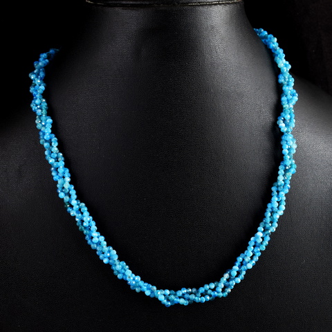 Genuine 116.00 Cts Apatite Faceted Beads Braided Necklace 52-H243