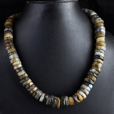 Genuine 847.00 Cts Amazing Flash Labradorite Beads Necklace 9-H244