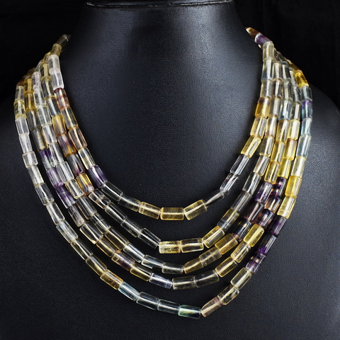 Genuine 894.00 Cts 5 Line Multicolor Fluorite Beads Necklace 10-H244