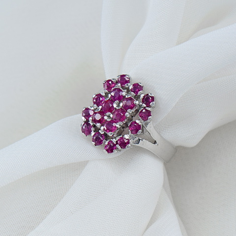 Stunning Natural Ruby 925 Sterling Silver Cluster Ring Size 6