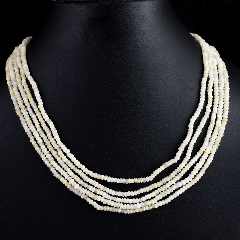 Genuine 5 Line Blue Flash Moonstone Faceted Beads Necklace 7-H244