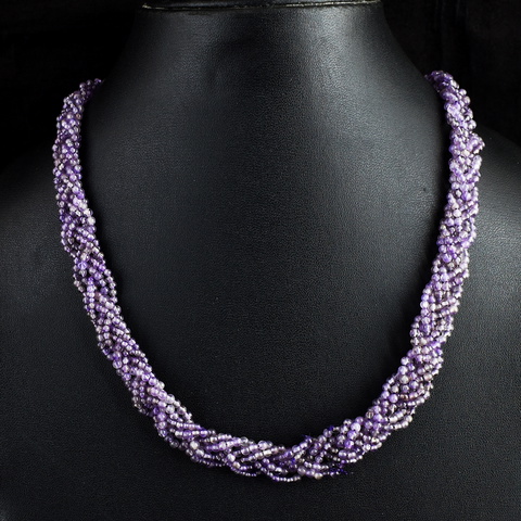 Genuine 193.00 Cts Amethyst Braided Beads Necklace 17-H244