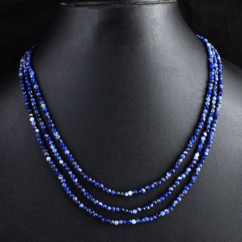 Genuine 86.00 Cts 3 Line Sodalite Faceted Beads Necklace 15-H244