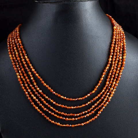 Genuine 290.00 Cts 5 Line Hessonite Garnet Faceted Beads Necklace 11-H244