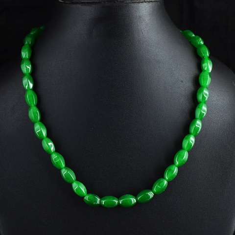 Genuine 264.00 Cts Green Onyx Beads Necklace 18-H244