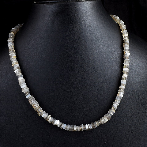 Genuine 148.00 Cts Grey Moonstone Heishi Beads Necklace 21-H244