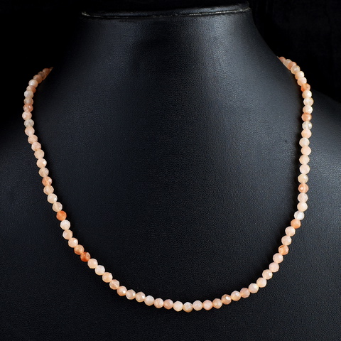 Genuine 63.00 Cts Peach Moonstone Faceted Beads Necklace 25-H244