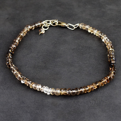 Genuine 39.00 Cts Smoky Quartz Faceted Beads Bracelet 36-H244