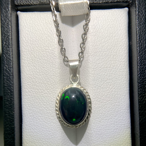 Beautiful Design Natural Black Opal Handmade Silver Pendant