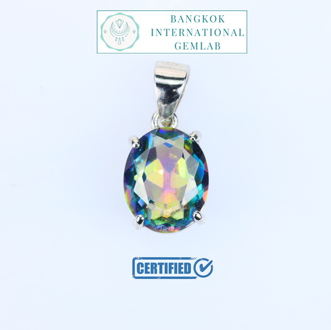 BIGL CERTIFIED 925 STERLING SILVER PENDANT WITH NATURAL MYSTIC TOPAZ