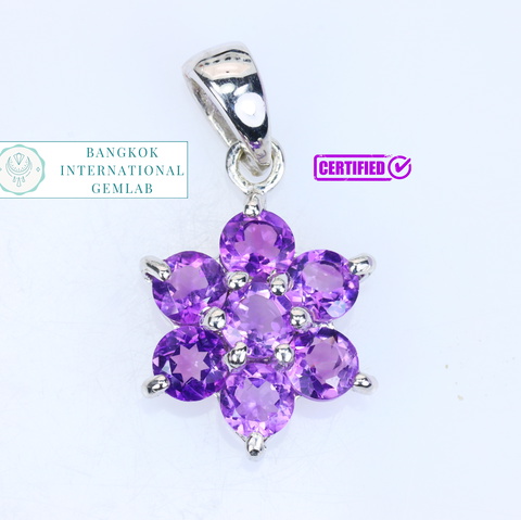 BIGL CERTIFIED 925 STERLING SILVER PENDANT WITH NATURAL AMETHYST