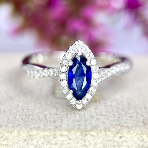 13.15Ct Marquis Cut Natural Blue Sapphire Gemstone Silver925 Ring