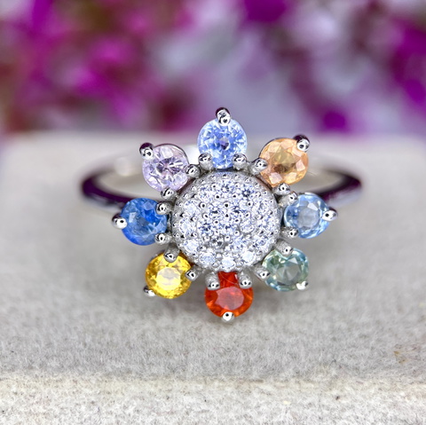12.65Ct Splendid Natural Multi Sapphire Gemstone Silver925 Ring