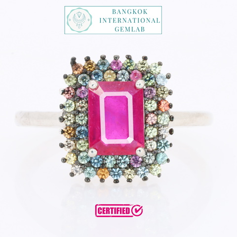 BIGL Certified 925 Sterling Silver Ring With Vivid Red Ruby & Sapphire