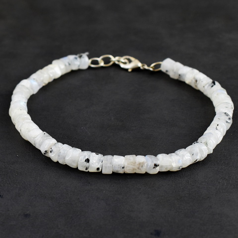 Genuine 83.00 Cts Blue Flash Moonstone Beads Bracelet 5-H245