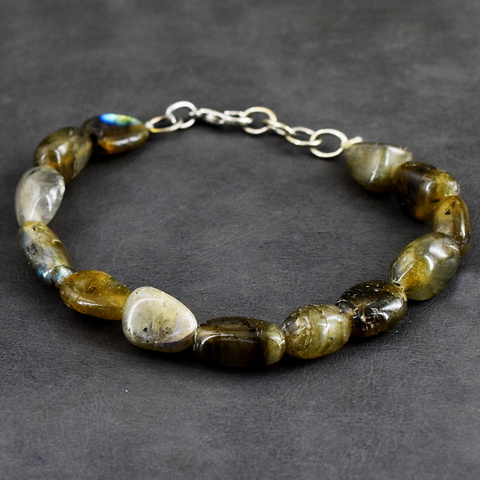 Genuine 78.00 Cts Amazing Flash Labradorite Beads Bracelet 6-H245