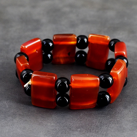 Genuine 205.00 Cts Onyx & Spinel Stretchable Beads Bracelet 4-H245