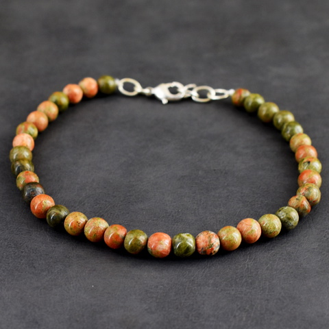 Genuine 54.00 Cts Blood Green Unakite Beads Bracelet 8-H245