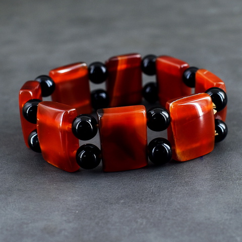 Genuine 231.00 Cts Onyx & Spinel Stretchable Beads Bracelet 13-H245