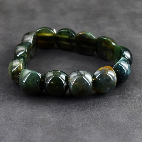 Genuine 283.00 Cts Moss Agate Stretchable Beads Bracelet 18-H245