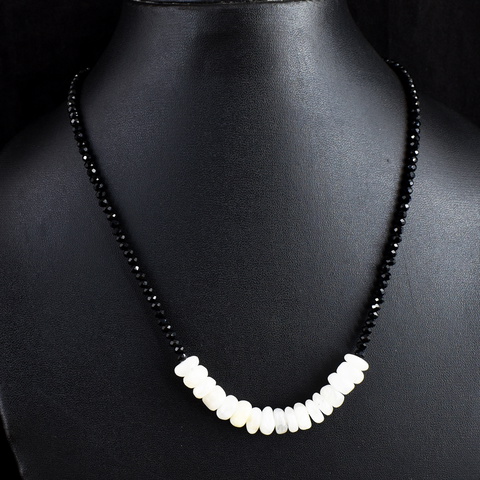 Genuine Blue Flash Moonstone & Spinel Faceted Beads Necklace 33-H245