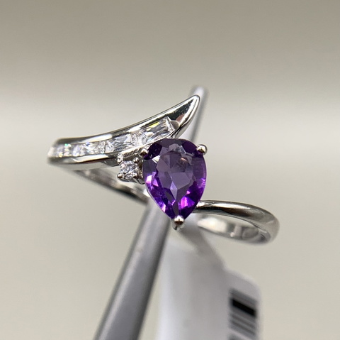 Pear cut Amethyst 17x15x10 mm 925 silver Ring For women size 8