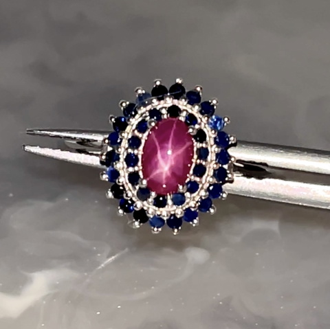 Natural Star Red Ruby with Blue Sapphire Silver 925 Ring