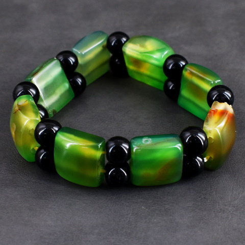 Genuine 213.00 Cts Onyx & Spinel Beads Stretchable Bracelet 11-H245