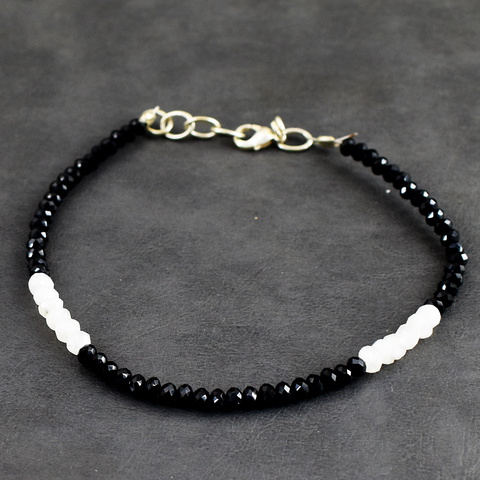 Genuine 22.00 Cts Spinel & Moonstone Faceted Beads Bracelet 37-H245
