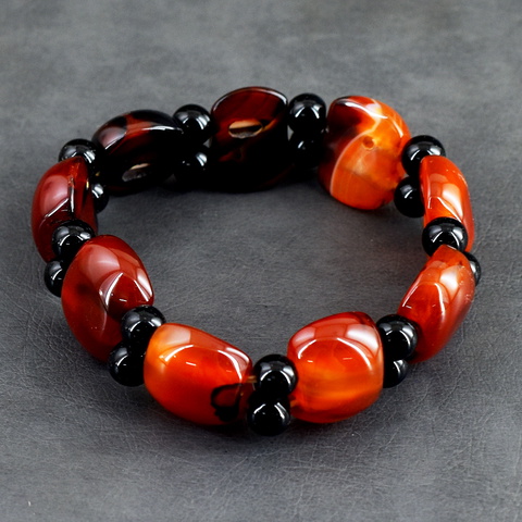 Genuine 150.00 Cts Onyx & Spinel Beads Stretchable Bracelet 23-H245