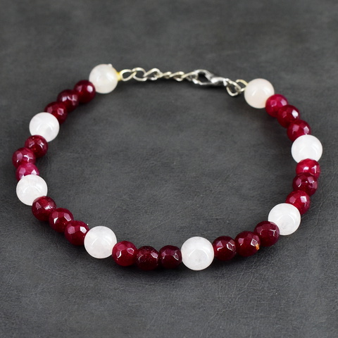 Genuine 60.00 Cts Rose Quartz & Onyx Beads Bracelet 20-H245