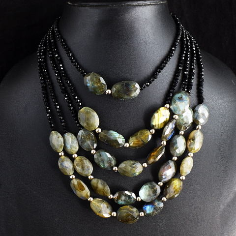 Genuine 5-Line Labradorite & Spinel Faceted Beads Necklace 27-H245