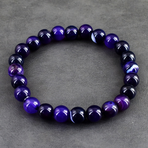 Genuine 89.00 Cts Amethyst & Onyx Beads Stretchable Bracelet 62-H245