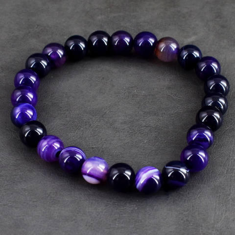 Genuine 89.00 Cts Onyx & Amethyst Stretchable Bracelet 58-H245