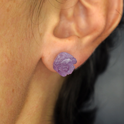 NO RESERVE Carved Natural Amethyst Rose Stud Earrings