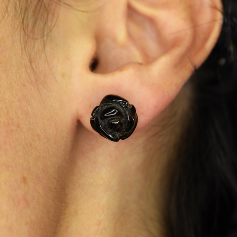NO RESERVE Natural Tiger Eye Carved Rose Stud Earring