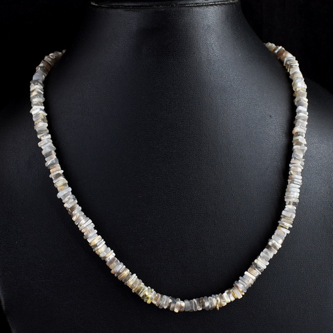 Genuine 163.00 Cts Grey Moonstone Heishi Beads Necklace 40-H245