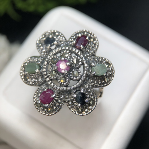 Pretty Vintage Design Natural Ruby Ring Sterling Silver 925